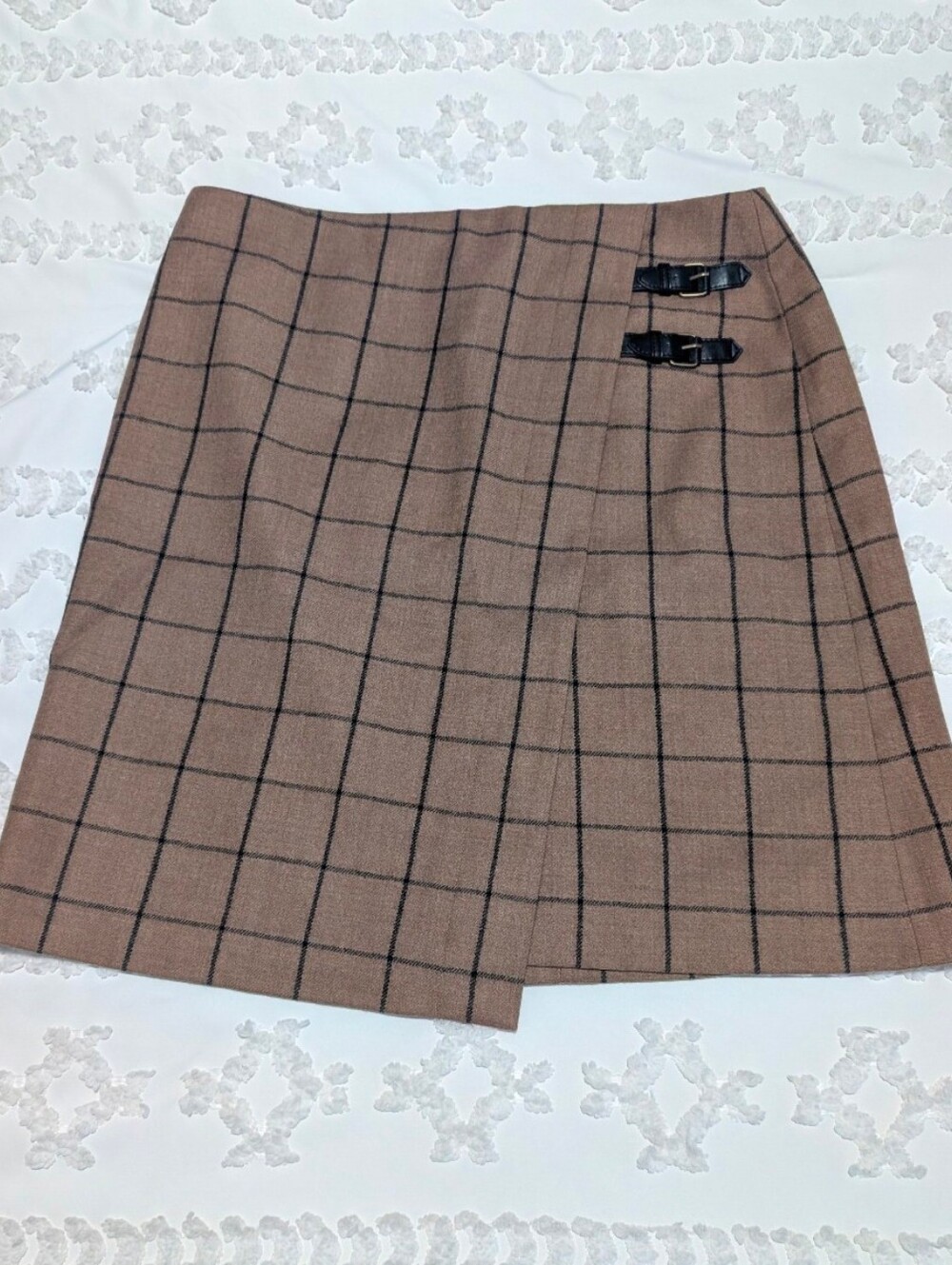 Brooks Brothers Brown Windowpane Wool Mini Skirt Size 14
